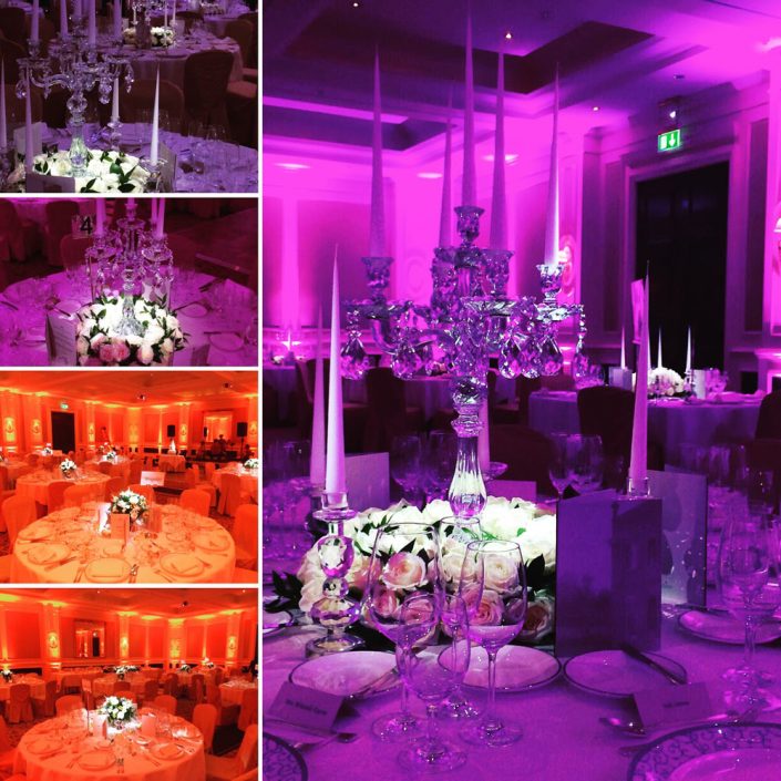 Four Seasons Hampshire event uplighting, pinspotting and wedding lighting design