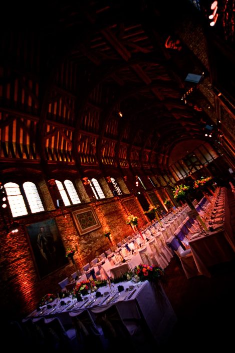 Hatfield House Old Palace wedding lighting design - festoon, uplighting, party lights