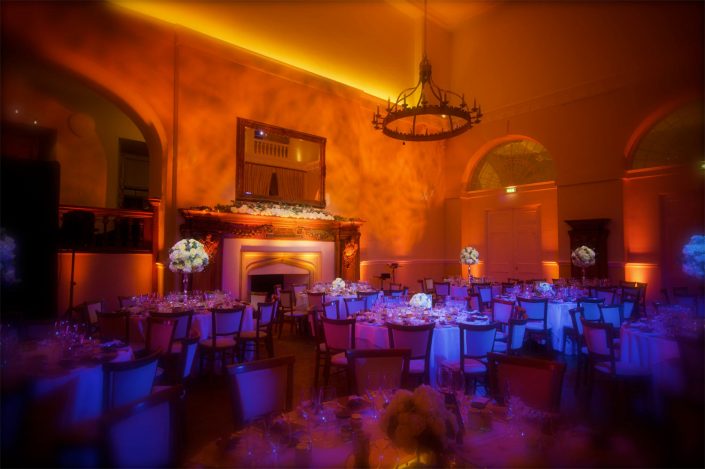 Farnham Castle wedding party lighting design