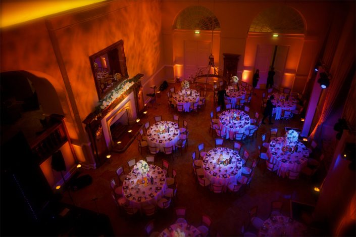 Farnham Castle wedding party lighting design