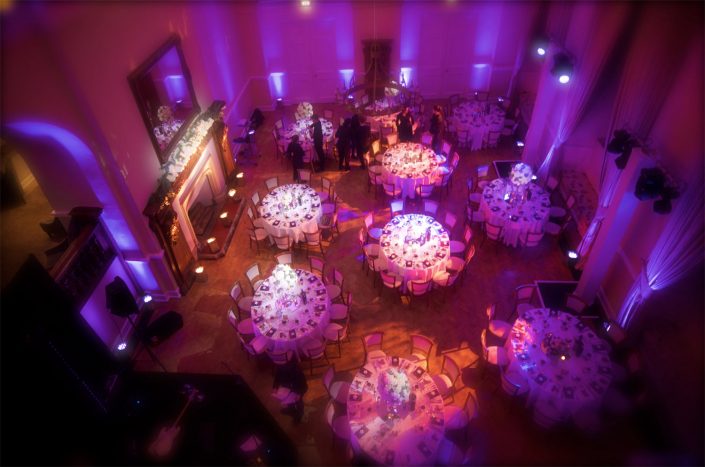 Farnham Castle wedding party lighting design