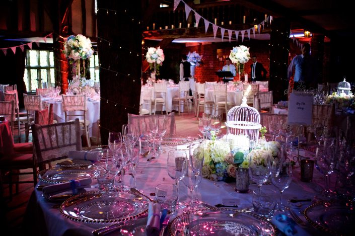 Great Fosters wedding party lighting design - fairylight canopy - uplighting and pinspotting