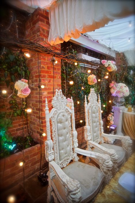 Northbrook house Indian Bride Wedding - Lighting design, backdrop, pinspotting, dance floor uplighting, festoon canopy, fairylights