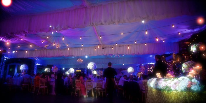 Northbrook house Indian Bride Wedding - Lighting design, backdrop, pinspotting, dance floor uplighting, festoon canopy, fairylights
