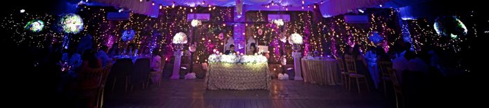 Northbrook house Indian Bride Wedding - Lighting design, backdrop, pinspotting, dance floor uplighting, festoon canopy, fairylights
