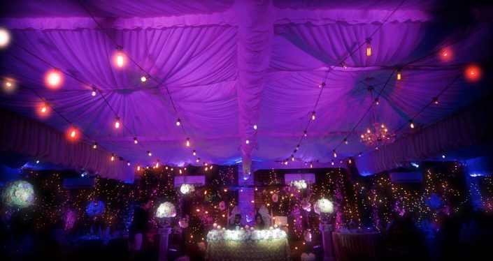 Northbrook house Indian Bride Wedding - Lighting design, backdrop, pinspotting, dance floor uplighting, festoon canopy, fairylights