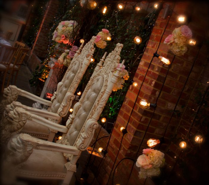 Northbrook house Indian Bride Wedding - Lighting design, backdrop, pinspotting, dance floor uplighting, festoon canopy, fairylights