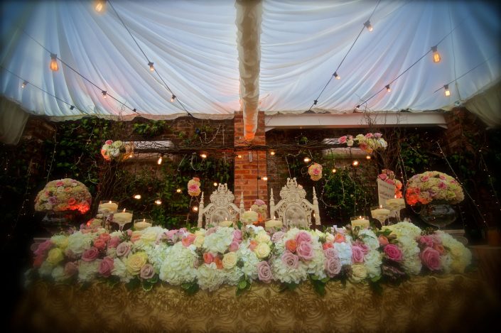 Northbrook house Indian Bride Wedding - Lighting design, backdrop, pinspotting, dance floor uplighting, festoon canopy, fairylights