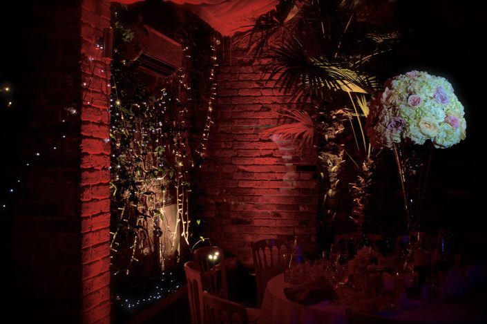 Northbrook house Indian Bride Wedding - Lighting design, backdrop, pinspotting, dance floor uplighting, festoon canopy, fairylights