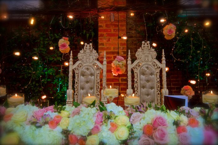 Northbrook house Indian Bride Wedding - Lighting design, backdrop, pinspotting, dance floor uplighting, festoon canopy, fairylights