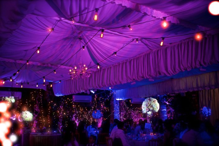 Northbrook house Indian Bride Wedding - Lighting design, backdrop, pinspotting, dance floor uplighting, festoon canopy, fairylights