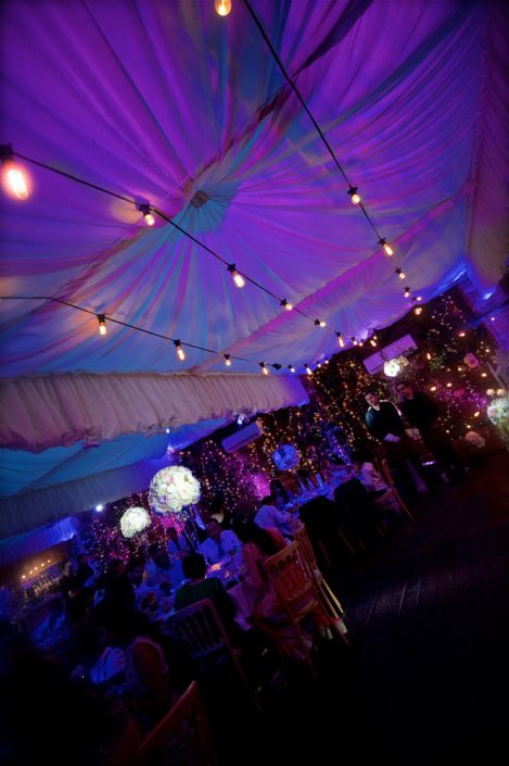 Northbrook house Indian Bride Wedding - Lighting design, backdrop, pinspotting, dance floor uplighting, festoon canopy, fairylights
