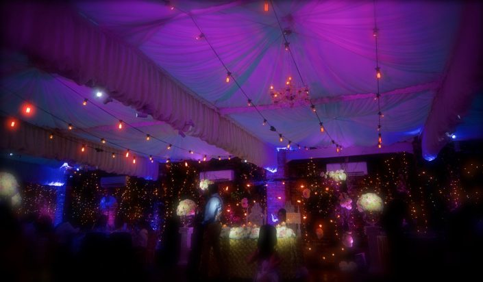 Northbrook house Indian Bride Wedding - Lighting design, backdrop, pinspotting, dance floor uplighting, festoon canopy, fairylights