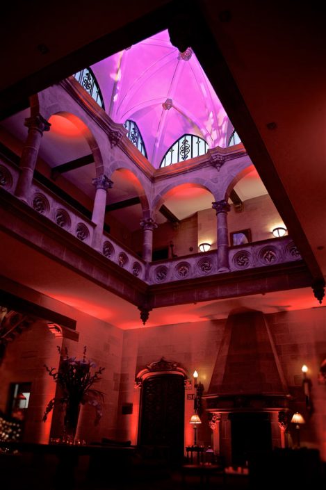 Northcote House Sunningdale Park wedding event lighting design - fairylight canopy, pinspotting, exterior-lighting, uplighting