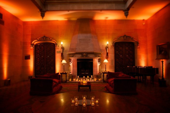 Northcote House Sunningdale Park wedding event lighting design - fairylight canopy, pinspotting, exterior-lighting, uplighting