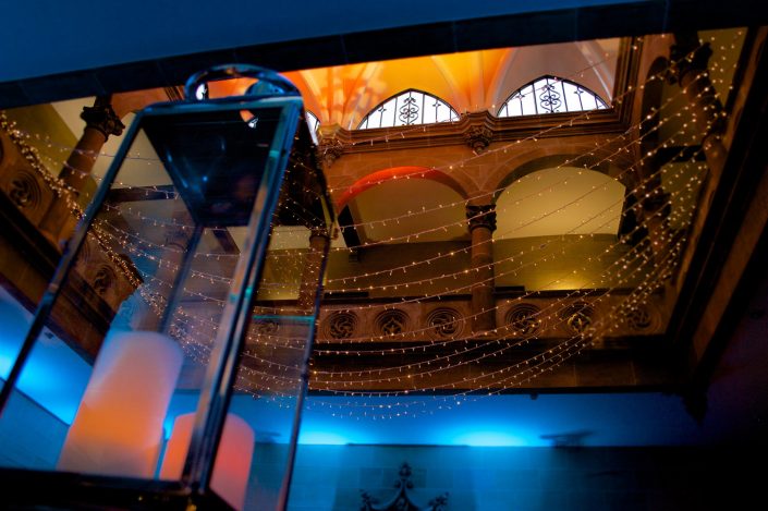 Northcote House Sunningdale Park wedding event lighting design - fairylight canopy, pinspotting, exterior-lighting, uplighting