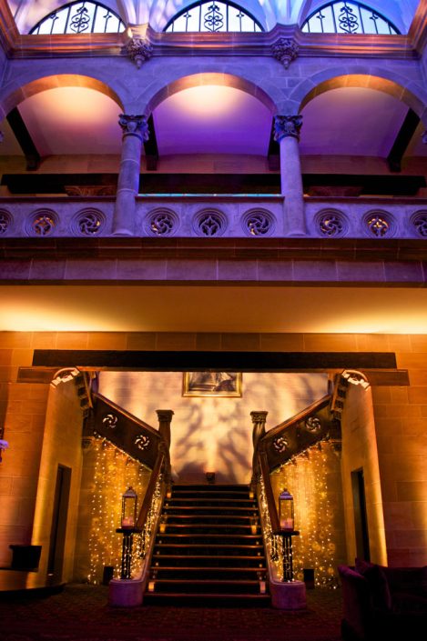 Northcote House Sunningdale Park wedding event lighting design - fairylight canopy, pinspotting, exterior-lighting, uplighting