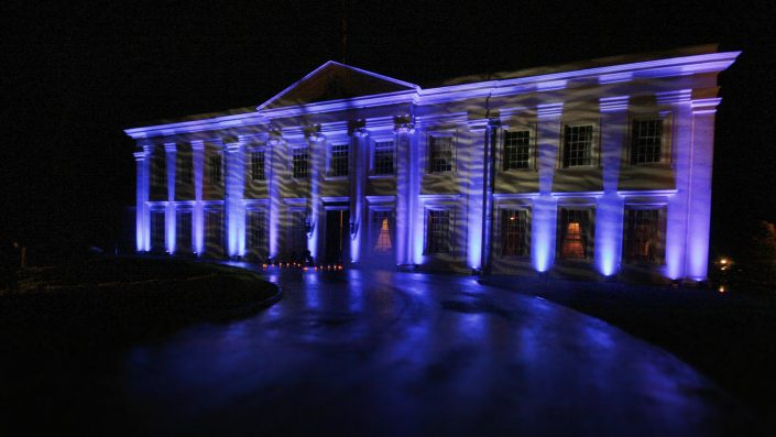 Northcote House Sunningdale Park wedding event lighting design - fairylight canopy, pinspotting, exterior-lighting, uplighting