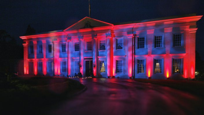 Northcote House Sunningdale Park wedding event lighting design - fairylight canopy, pinspotting, exterior-lighting, uplighting