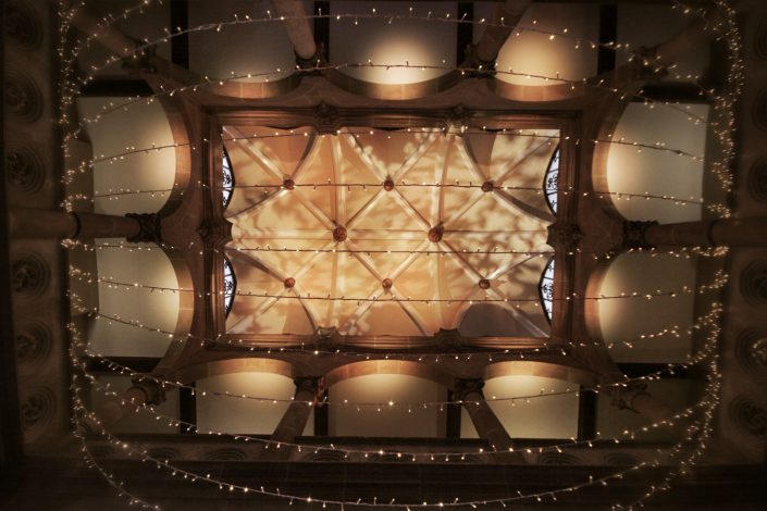 Northcote House Sunningdale Park wedding event lighting design - fairylight canopy, pinspotting, exterior-lighting, uplighting