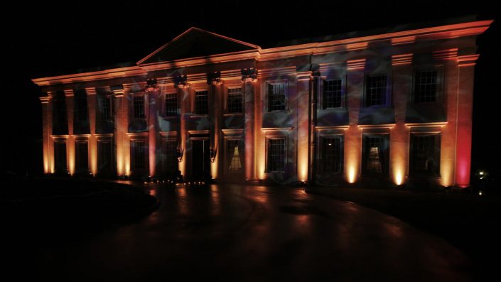 Northcote House Sunningdale Park wedding event lighting design - fairylight canopy, pinspotting, exterior-lighting, uplighting