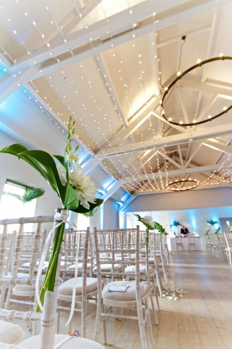 Stoke Place wedding party event lighting - fairylight canopy, uplighting, pinspotting, exterior garden lighting