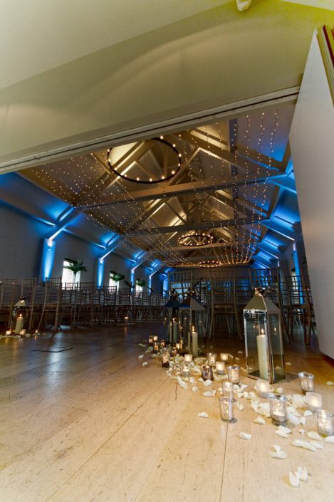 Stoke Place wedding party event lighting - fairylight canopy, uplighting, pinspotting, exterior garden lighting