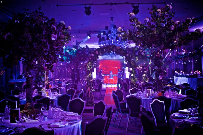 The Hilton Syon Park London - Indian Bride Wedding - Lighting design, backdrop, pinspotting, dance-floor uplighting