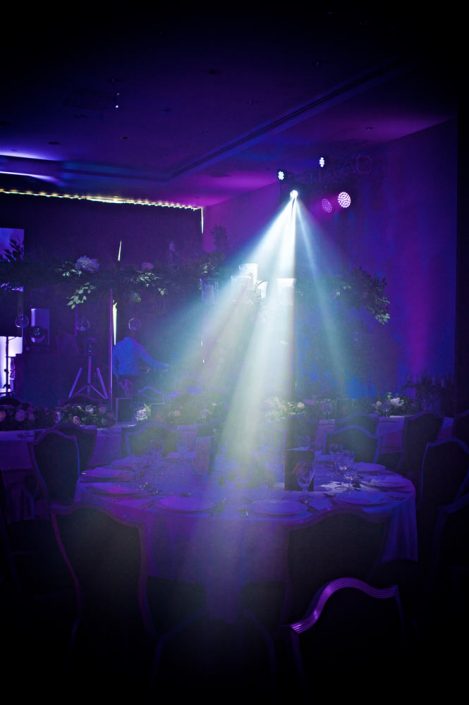 The Hilton Syon Park London - Indian Bride Wedding - Lighting design, backdrop, pinspotting, dance-floor uplighting