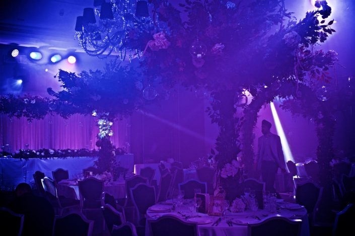 The Hilton Syon Park London - Indian Bride Wedding - Lighting design, backdrop, pinspotting, dance-floor uplighting