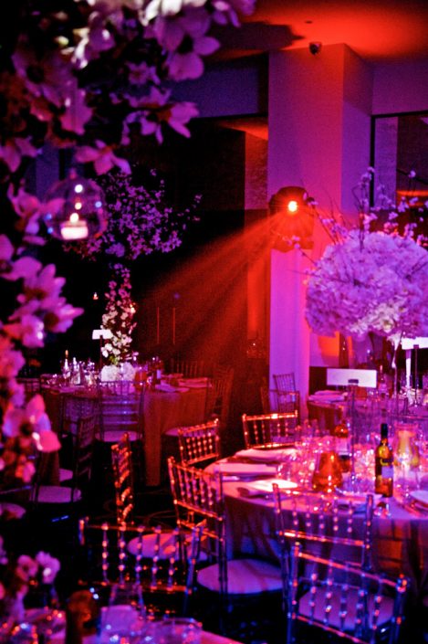 The Montcalm London - Nigerian Wedding Party Lighting Design - uplighting, dance-floor, candles