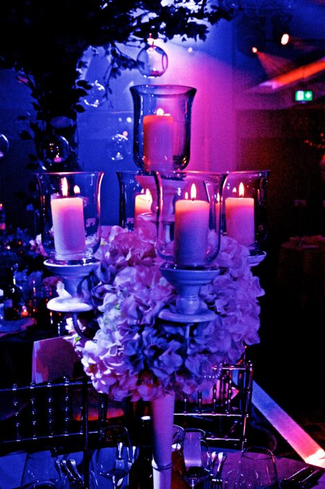 The Montcalm London - Nigerian Wedding Party Lighting Design - uplighting, dance-floor, candles