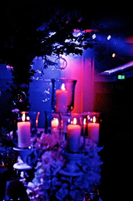 The Montcalm London - Nigerian Wedding Party Lighting Design - uplighting, dance-floor, candles