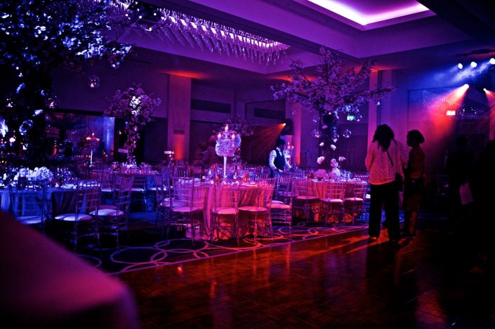 The Montcalm London - Nigerian Wedding Party Lighting Design - uplighting, dance-floor, candles