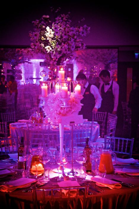 The Montcalm London - Nigerian Wedding Party Lighting Design - uplighting, dance-floor, candles