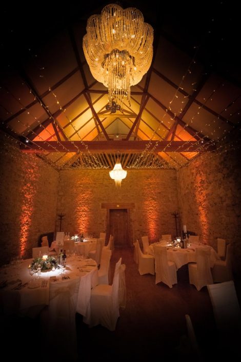 Notley Abbey table lighting, fairylights, wedding candles
