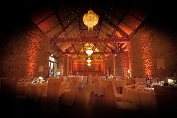 Notley Abbey table lighting, fairylights, wedding candles