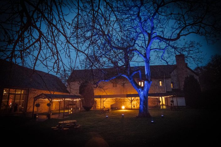 Notley Abbey table lighting, fairylights, wedding candles, tree lighting