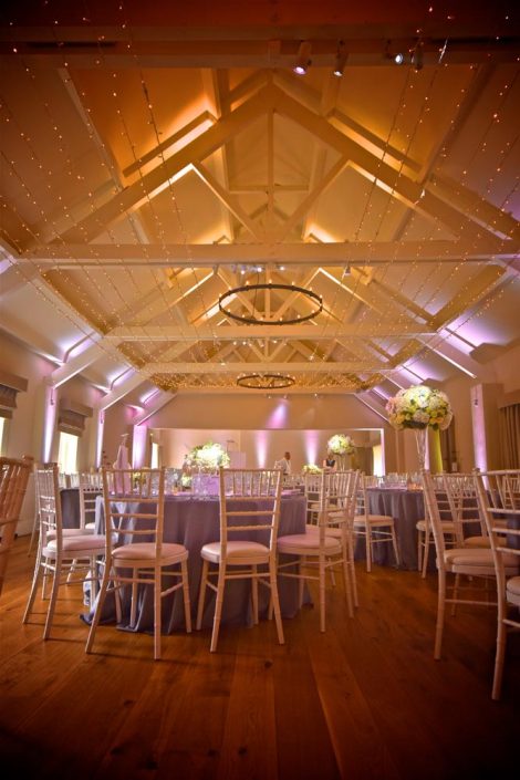 Stoke Place wedding party event lighting - fairylight canopy, uplighting, pinspotting, exterior garden lighting