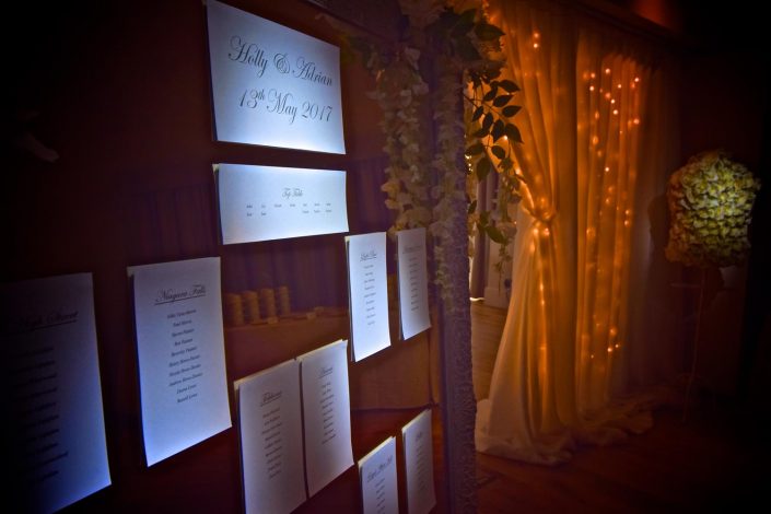 Stoke Place wedding party event lighting - fairylight canopy, uplighting, pinspotting, exterior garden lighting