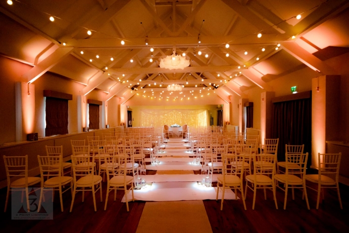 Stoke Place wedding party and event lighting with festoons and pea lights