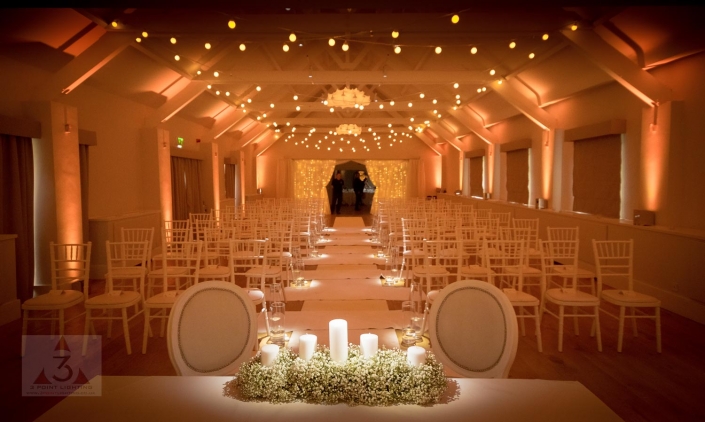 Stoke Place wedding party and event lighting with festoons and pea lights