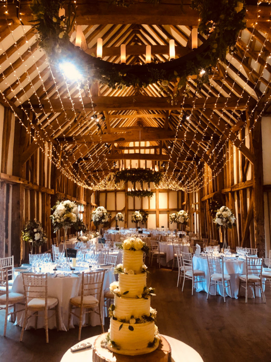 Micklefield Hall Great Barn wedding event lighting