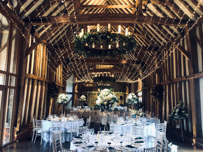 Micklefield Hall Great Barn wedding event lighting