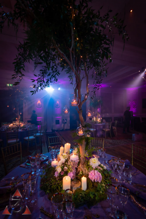 Four Seasons Hampshire wedding lighting ballroom party dinner design