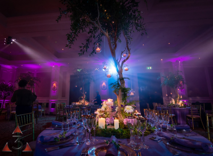 Four Seasons Hampshire wedding lighting ballroom party dinner design