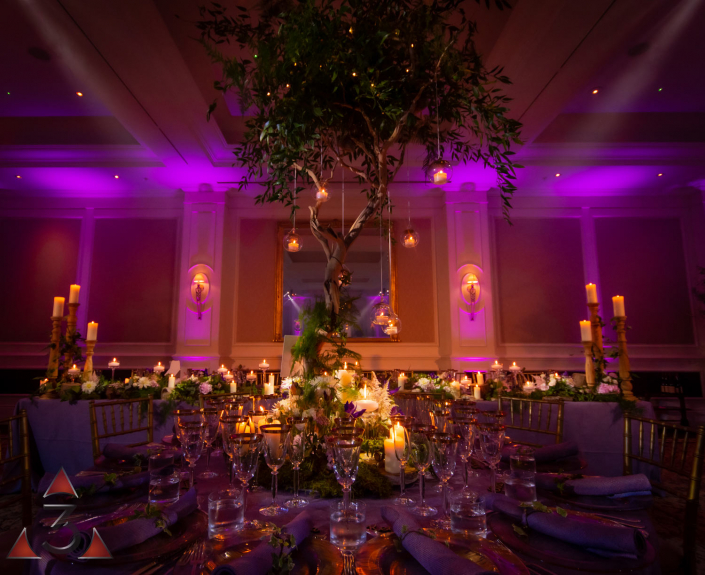 Four Seasons Hampshire wedding lighting ballroom party dinner design
