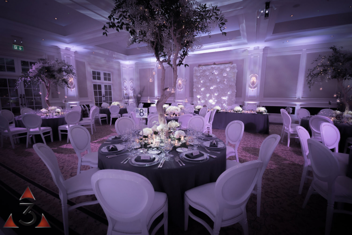 Four Seasons Hampshire wedding lighting ballroom party dinner design