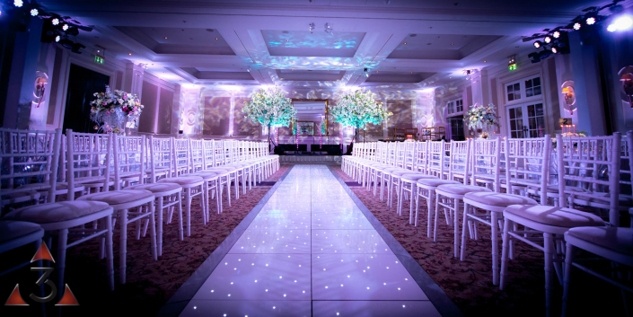 Four Seasons Hampshire wedding lighting ballroom party dinner design