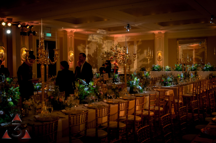 Four Seasons Hampshire wedding lighting ballroom party dinner design